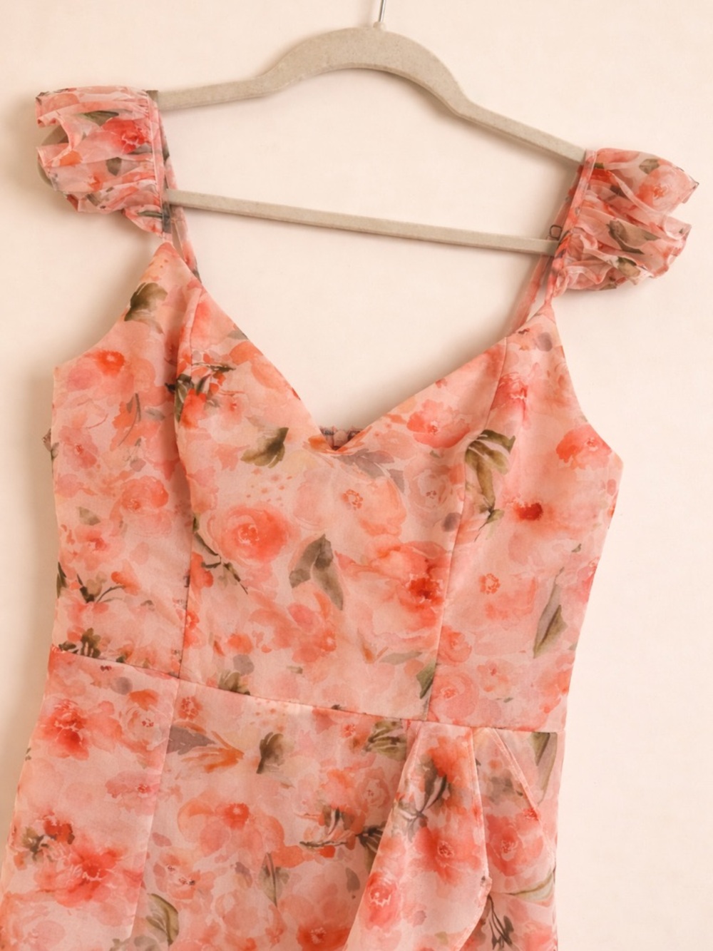 Lulus Darling Glow Peach Pink Floral Ruffled High-Low Maxi Dress - Picture 3 of 4